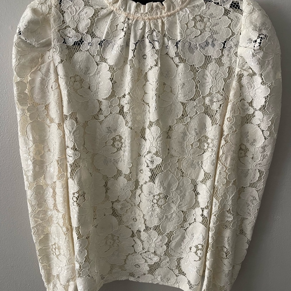 WAYF Emma Puff Sleeve Lace Top Ivory XS - Picture 5 of 11